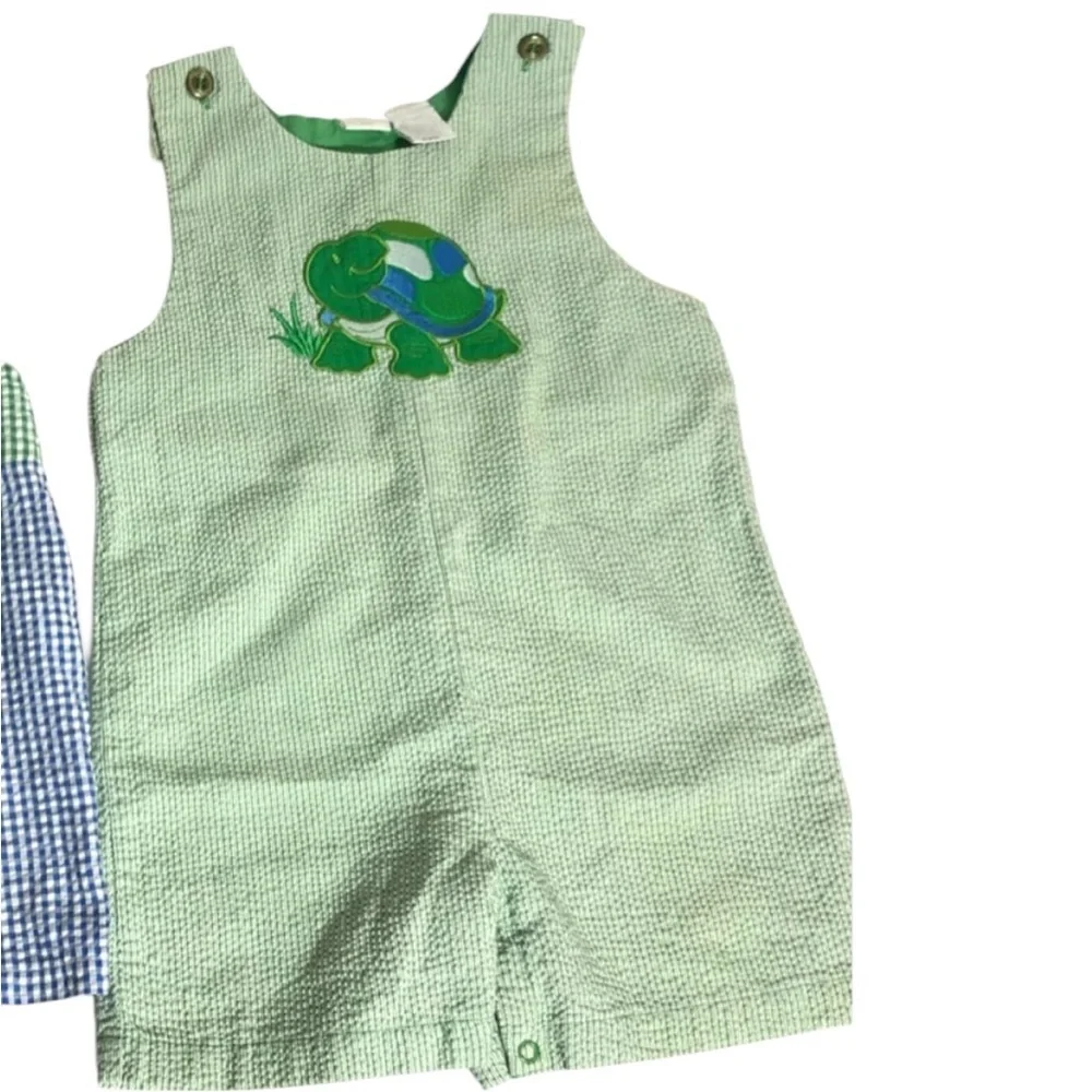 Bundle of 2 Turtle appliqué Rompers Gingham stripe novelty 24M summer pr…